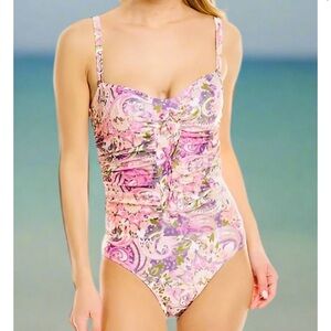 NWT! Nicole Miller Pink Mod Paisley Bandeau Lacing Swimsuit ($98) Women’s Size M